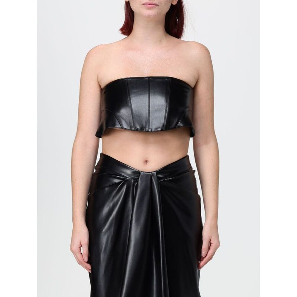Hanita Women Hanita Cropped Faux Leather Bandeau Top With Woven Straps